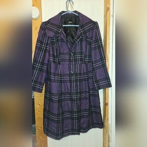 Takara Black and Purple Plaid Coat Size Large, Great Condition